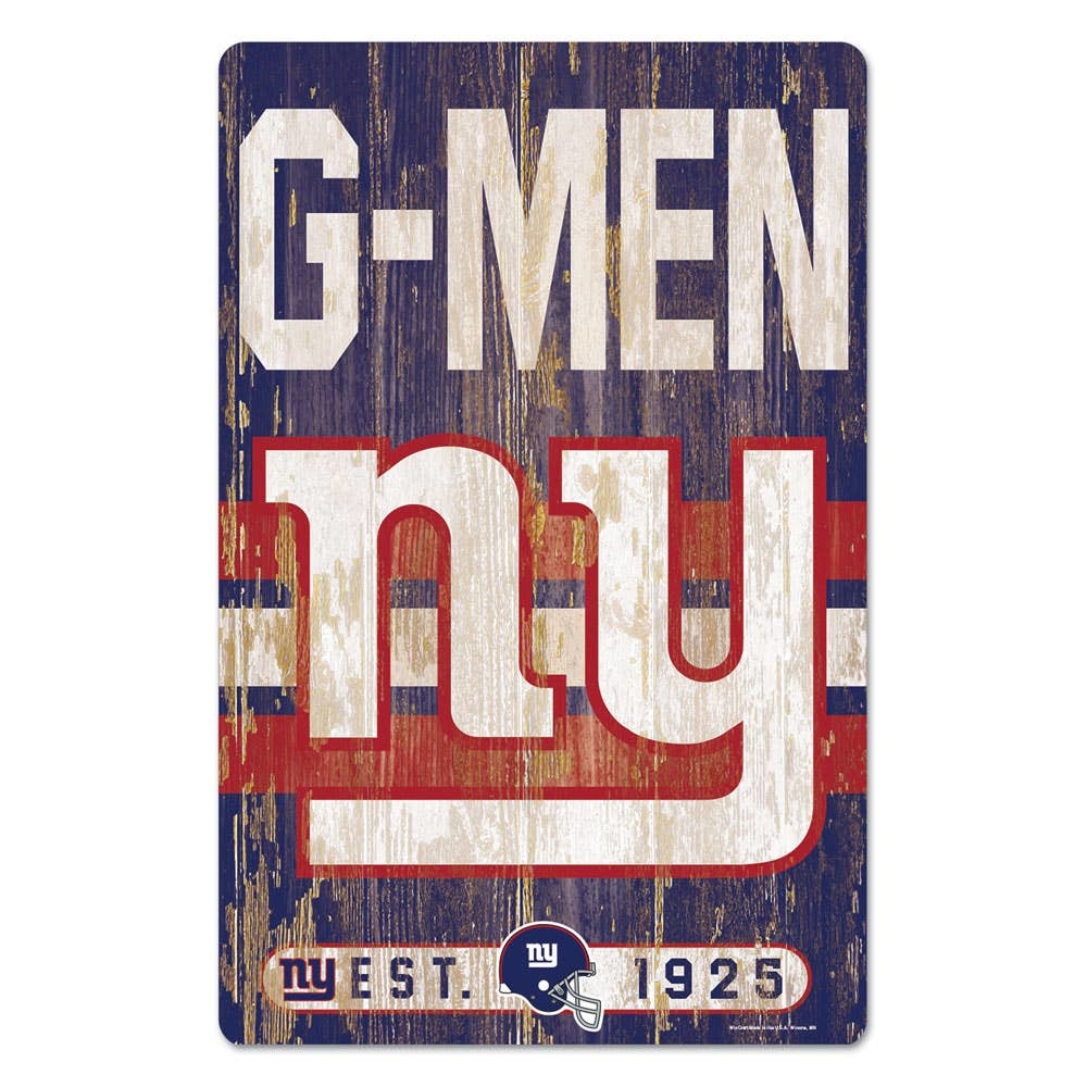 NFL New York Giants Wood Sign 11" x 17" Slogan Distressed Man Cave Football Blue